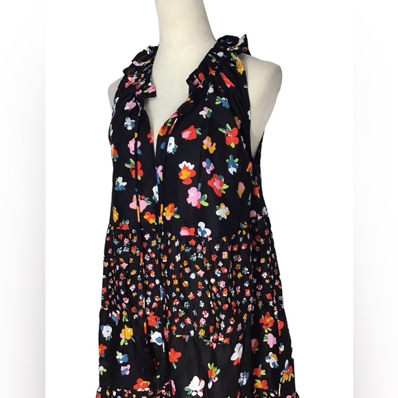 Mud Pie Black Floral Ruffle Sleeveless Tiered Sundress Women’s Size Small - Picture 6 of 12